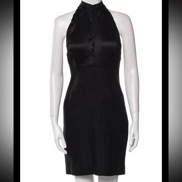 Ralph Lauren Runway Black Linen Button Up Backless Halter Mini Dress Tuxedo 2007 - Picture 5 of 15